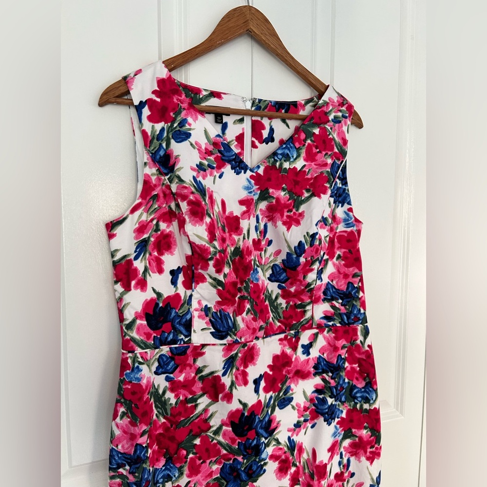 Talbots Women's Lexington Floral Poplin Sheath Dress Pink White 12 Petite - Picture 2 of 11